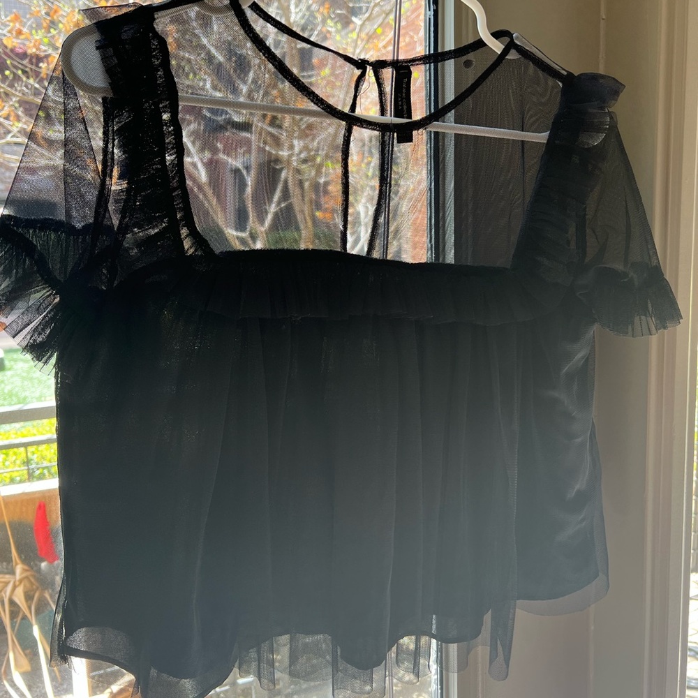 Mesh ruffle crop top